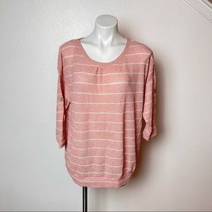 Kuu: brand pink and white waffle knit blouse size large
